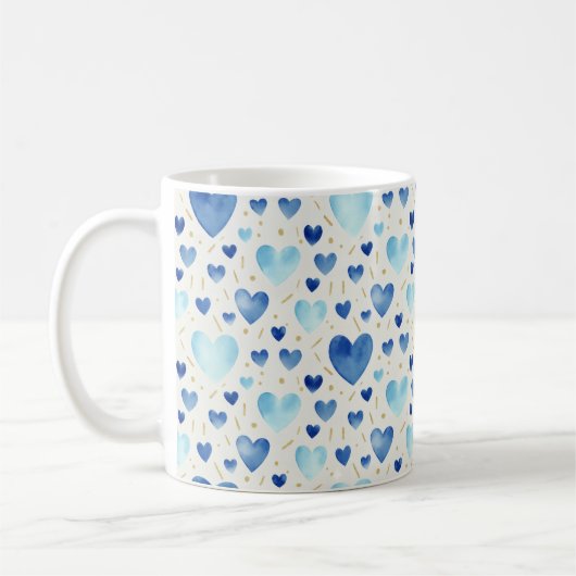 Serene Azure & Gold Watercolor Hearts Koffiemok (Links)