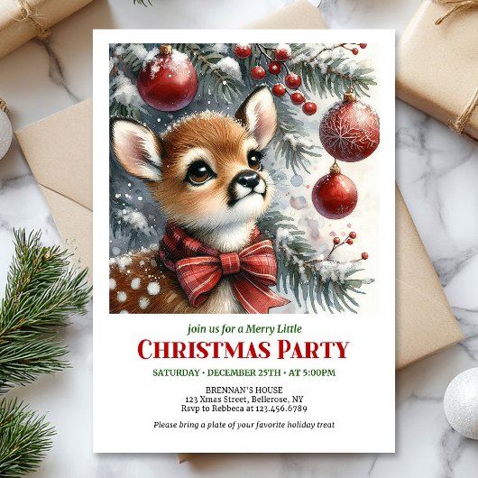 Serene baby deer watercolor Christmas invitation  Kaart
