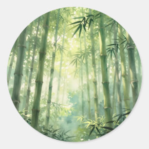 Serene Bamboe Bos Mistige Gloed Ronde Sticker