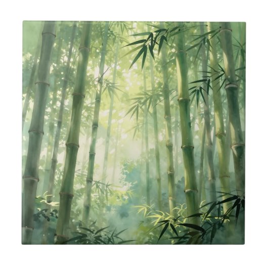 Serene Bamboe Bos Mistige Gloed Tegeltje (Voorkant)