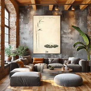 Serene Bamboe en Lotus Zen Kunstposter Poster