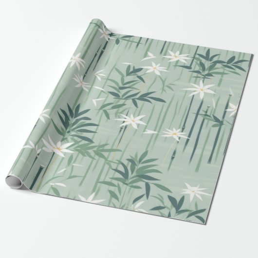 Serene Bamboebloesem Aziatisch (4) Cadeaupapier (Uitgerold)