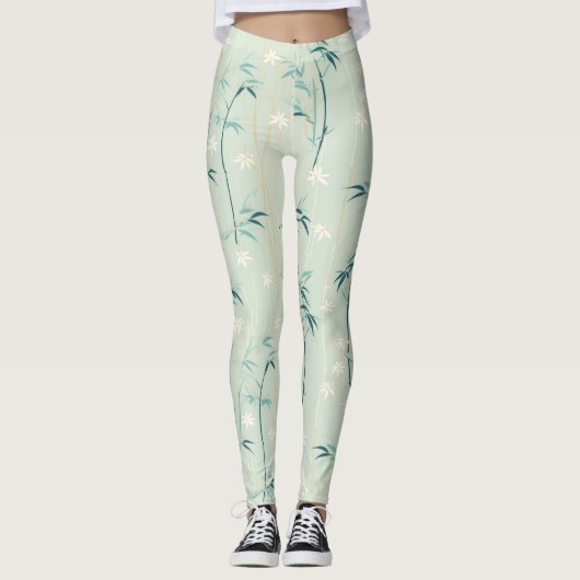 Serene Bamboebloesem Aziatisch (8) Leggings (Voorkant)
