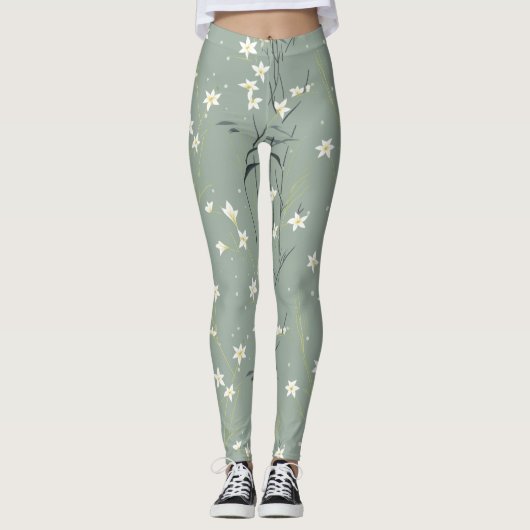 Serene Bamboebloesem Aziatisch (9) Leggings (Voorkant)