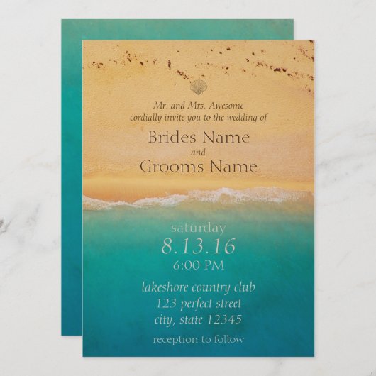 Serene Beach en Blue Ocean Invitation Kaart (Voorkant / Achterkant)