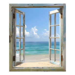 Serene Beach Window Uitzicht Foto Afdruk