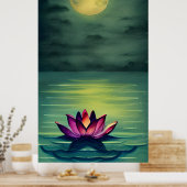 Serene Beauful Lotus Flower en Full Moon Poster (Keuken)