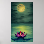 Serene Beauful Lotus Flower en Full Moon Poster (Voorkant)