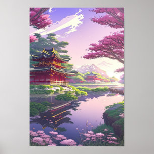 Serene Beauty, Japanse tempel bij de Calm Poster