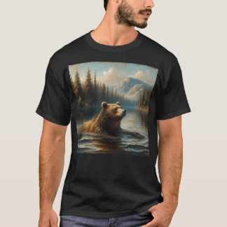 Serene Beer Scene By Stream - Tranquil Forest Art T-shirt