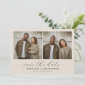 Serene Beige Minimalist Photo Collage Save The Date (Staand voorkant)