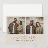 Serene Beige Minimalist Photo Collage Save The Date (Voorkant / Achterkant)