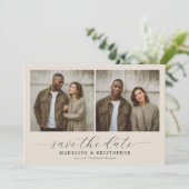 Serene Beige Minimalistische Fotocollage Save The Date (Staand voorkant)