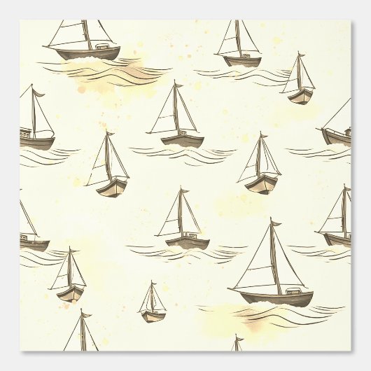 Serene Beige zeilboten op Zee Pattern Behang (Voorkant)