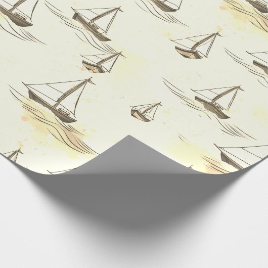 Serene Beige zeilboten op Zee Pattern Cadeaupapier (Hoek)