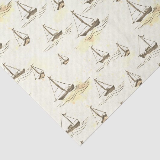 Serene Beige zeilboten op Zee Pattern Tissuepapier (Detail)