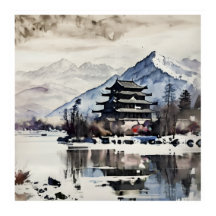 Serene Berg Pagode, winterposter