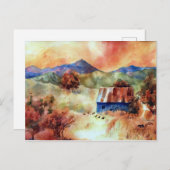 Serene Berg Waterverf Boerderij Scène Briefkaart (Voorkant / Achterkant)