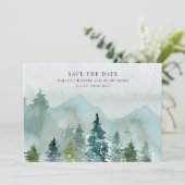 Serene berglandschap aquarel bruiloft save the date (Staand voorkant)