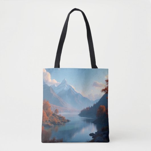 Serene Bergmeer & Herfstbomen Landschap Tote Bag (Voorkant)