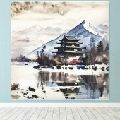 Serene Bergpagode (Winter) Canvas Afdruk (Insitu (Houten vloer))