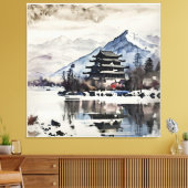 Serene Bergpagode (Winter) Canvas Afdruk (Insitu (Woonkamer))