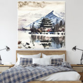 Serene Bergpagode (Winter) Canvas Afdruk (Insitu (Slaapkamer))