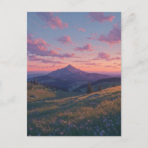 Serene Bergweide bij Roze Zonsondergang Briefkaart