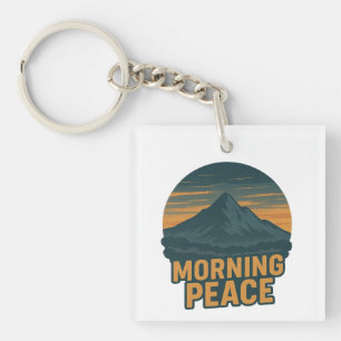 Serene Bergzonne Retro Embleem Sleutelhanger