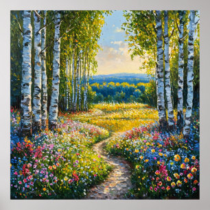 Serene berken boslandschap poster