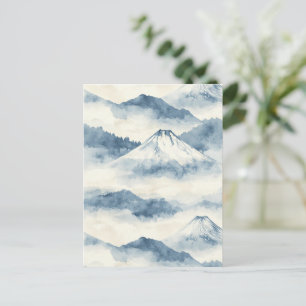 Serene Besneeuwde Bergen - Blauw & Wit Briefkaart