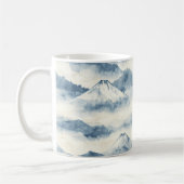 Serene Besneeuwde Bergen - Blauw & Wit Koffiemok (Links)