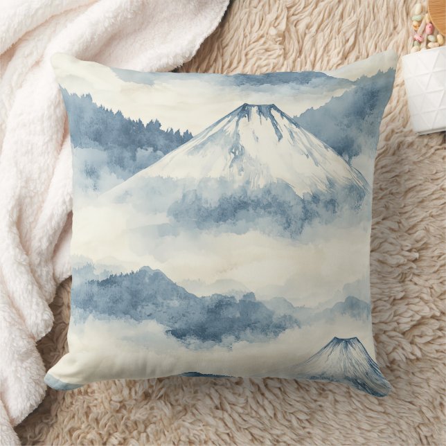 Serene besneeuwde bergen - Blauw & Wit Kussen (Deken)
