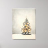 Serene besneeuwde kerstboom met gouden gloed canvas afdruk (Voorkant)