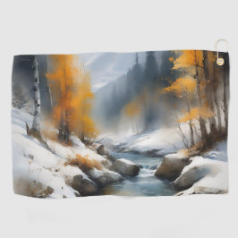 Serene besneeuwde winter rivier landschap schilder golfhanddoek