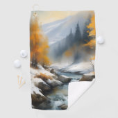 Serene besneeuwde winter rivier landschap schilder golfhanddoek (Insitu)
