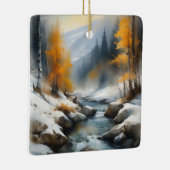 Serene besneeuwde winter rivier landschap schilder keramisch ornament (Rechts)