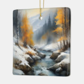 Serene besneeuwde winter rivier landschap schilder keramisch ornament (Links)