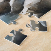 Serene besneeuwde winter rivier landschap schilder legpuzzel (Zijkant)