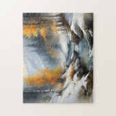 Serene besneeuwde winter rivier landschap schilder legpuzzel (Verticaal)