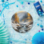 Serene besneeuwde winter rivier landschap schilder papieren bordje (Feest)