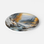 Serene besneeuwde winter rivier landschap schilder papieren bordje (Gekanteld)