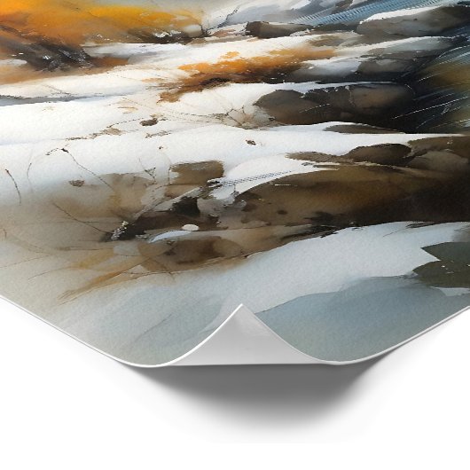 Serene besneeuwde winter rivier landschap schilder poster (Hoek)