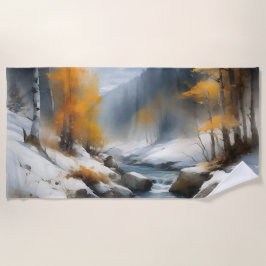 Serene besneeuwde winter rivier landschap schilder strandlaken