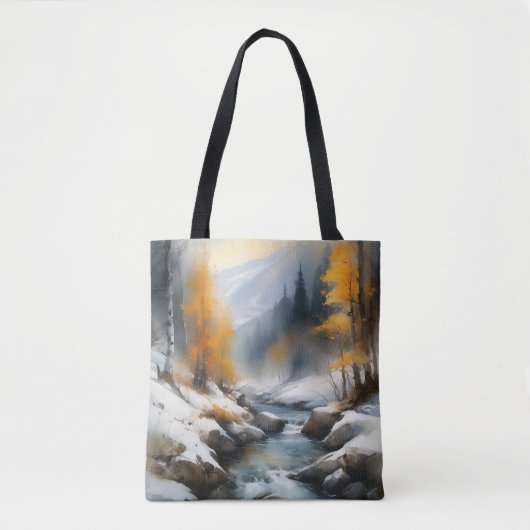 Serene besneeuwde winter rivier landschap schilder tote bag (Voorkant)