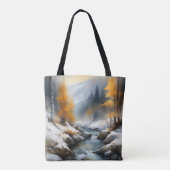 Serene besneeuwde winter rivier landschap schilder tote bag (Achterkant)