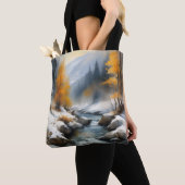 Serene besneeuwde winter rivier landschap schilder tote bag (Dichtbij)