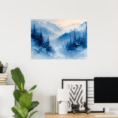 Serene Bevroren Dennen en Bergmist – Getextureerd Poster (Thuiskantoor)