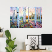 Serene Birch Forest Waterverf Art Print (Thuiskantoor)