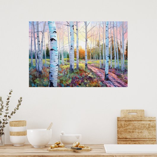 Serene Birch Forest Waterverf Art Print (Keuken)